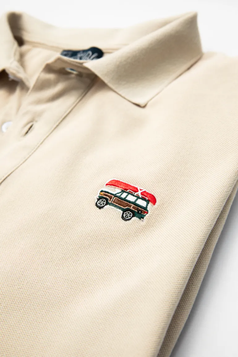 Jeep® x KJP Classic Wagoneer Pique Polo Shirt in Tan